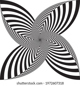 Intersected trajectory swirl arabesque buterfly perspective  illusion abstract background black on transparent