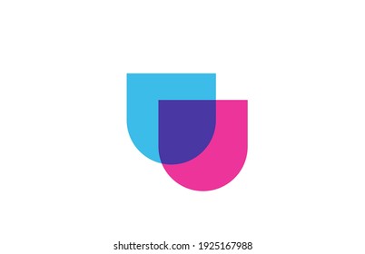 intersected U letter logo icon for company. Blue and pink alphabet design for business and corporate