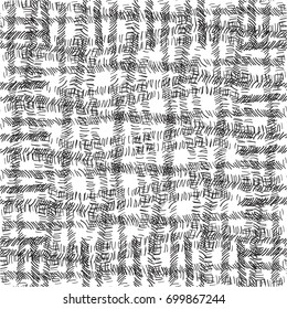 Intersecting 4 lines of dashes that form a cage on white background. Black stitches in different directions. Freehand drawing vector design. Black and white Seamless pattern, modern stylish texture. 
