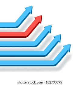 Intersecting blue and red graph arrows rising up