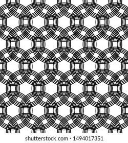 Intersecting circles abstract monochrome. Seamless geometric circle pattern. Vector. Abstract geometric seamless pattern. Black and white style pattern