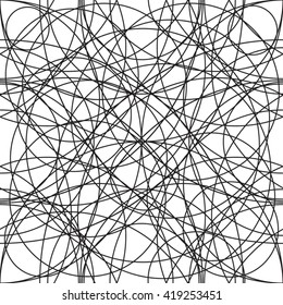 Intersecting circles pattern.  Black and white seamless pattern for wallpaper, web page background, textile design, graphic design.