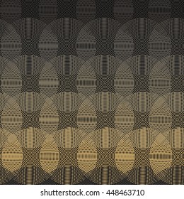 Intersecting circular spiral - beige, gray a seamless pattern on a black background.
