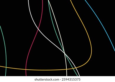Intersecting colorful lines creating depth and visual intrigue on a dark canvas. Perfect for Artistic Prints, Modern Branding, and Conceptual Design.