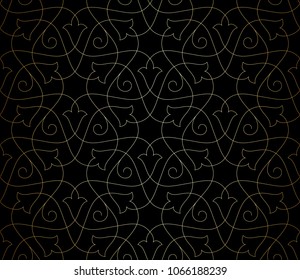 Intersecting curved elegant fine lines and scrolls forming abstract floral ornament. Seamless pattern for background, wallpaper, textile printing, packaging, wrapper, etc. 