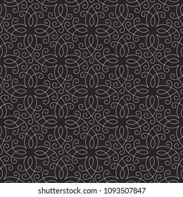 Intersecting curved elegant fine lines and scrolls forming abstract floral ornament. Seamless pattern for background, wallpaper, textile printing, packaging, wrapper, etc. 