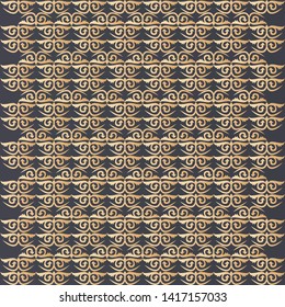 Intersecting curved elegant fine lines and scrolls forming abstract ethno ornament. Seamless pattern for background, wallpaper, textile printing, packaging, wrapper, etc.