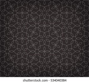 Intersecting curved elegant fine lines and scrolls forming abstract floral ornament. Seamless pattern for background, wallpaper, textile printing, packaging, wrapper, etc. 