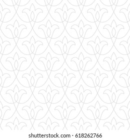 Intersecting curved elegant fine lines, stylized flowers and scrolls forming abstract floral ornament. Seamless pattern for background, wallpaper, textile printing, packaging, wrapper, etc. 
