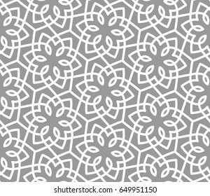 Intersecting curved elegant fine lines and scrolls forming abstract floral ornament. Seamless pattern for background, wallpaper, textile printing, packaging, wrapper, etc. 