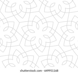 Intersecting curved elegant fine lines and scrolls forming abstract floral ornament. Seamless pattern for background, wallpaper, textile printing, packaging, wrapper, etc. 
