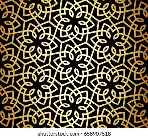 Intersecting curved elegant fine lines and scrolls forming abstract floral ornament. Seamless pattern for background, wallpaper, textile printing, packaging, wrapper, etc. 