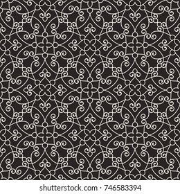 Intersecting curved elegant fine lines and scrolls forming abstract floral ornament. Seamless pattern for background, wallpaper, textile printing, packaging, wrapper, etc. 

