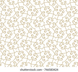 Intersecting curved elegant fine lines and scrolls forming abstract floral ornament. Seamless pattern for background, wallpaper, textile printing, packaging, wrapper.