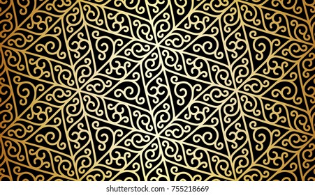 Intersecting curved elegant fine lines and scrolls forming abstract floral ornament. Seamless pattern for background, wallpaper, textile printing, packaging, wrapper, etc.