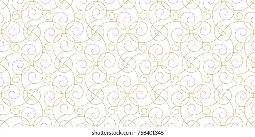 Intersecting curved elegant fine lines and scrolls forming abstract floral ornament. Seamless pattern for background, wallpaper, textile printing, packaging, wrapper.
