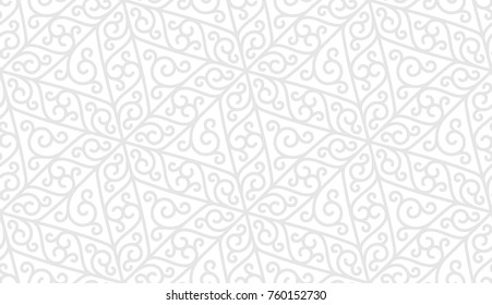 Intersecting curved elegant fine lines and scrolls forming abstract floral ornament. Seamless pattern for background, wallpaper, textile printing, packaging, wrapper, etc.