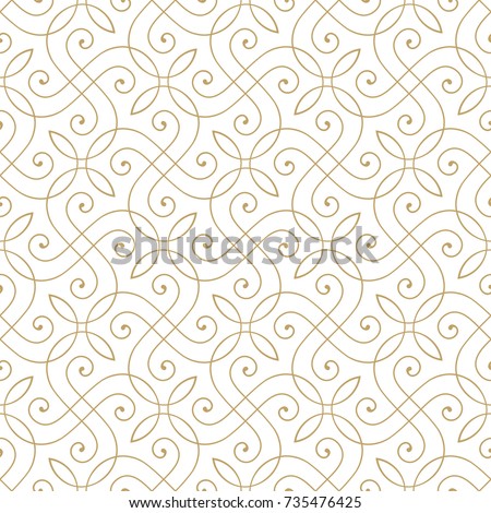Intersecting curved elegant fine lines and scrolls forming abstract floral ornament. Seamless pattern for background, wallpaper, textile printing, packaging, wrapper, etc.
