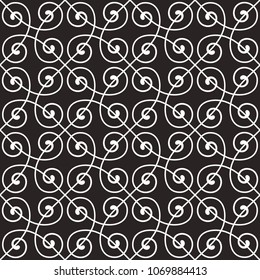 Intersecting curved elegant lines and scrolls forming abstract floral ornament. Seamless pattern for textile printing, packaging, wrapper, etc. 