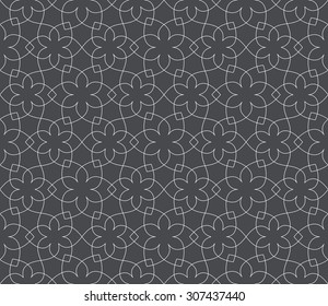 Intersecting curved elegant lines and scrolls forming abstract floral ornament. Seamless pattern for textile printing, packaging, wrapper, etc. 
