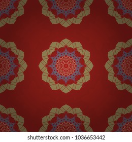 Intersecting curved elegant stylized leaves and scrolls forming in beige, red and brown colors. Vintage abstract floral seamless pattern. Vector illustration. Abstract floral ornament in Arabic style.