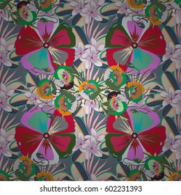 Intersecting curved elegant stylized leaves and scrolls forming abstract floral ornament in Arabic style. Arabesque. Vintage abstract vector floral seamless pattern in green and violet colors.