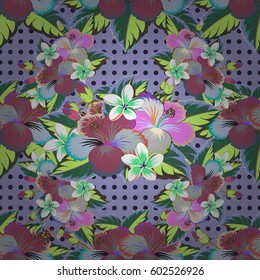 Intersecting curved elegant stylized leaves and scrolls forming abstract floral ornament in Arabic style. Arabesque. Vintage abstract vector floral seamless pattern in green and pink colors.