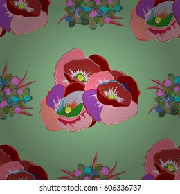 Intersecting curved elegant stylized leaves and scrolls forming abstract floral ornament in Arabic style. Arabesque. Vintage abstract vector floral seamless pattern in green and pink colors.