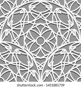 Intersecting curved elegant White fine mandala lines on grey background. Seamless pattern for Islamic background. Arabic line art texture. Vector illustration