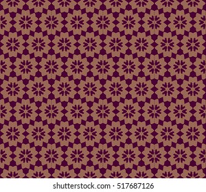 Intersecting curved lines and scrolls. seamless flower pattern. vector illustration. gold on violet. for design invitation, textile, wallpaper. modern Arabesque.