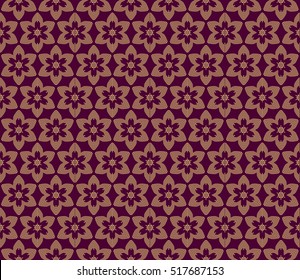 Intersecting curved lines and scrolls. seamless flower pattern. vector illustration. gold on violet. for design invitation, textile, wallpaper. modern Arabesque.