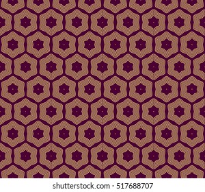 Intersecting curved lines and scrolls. seamless flower pattern. vector illustration. gold on violet. for design invitation, textile, wallpaper. modern Arabesque.