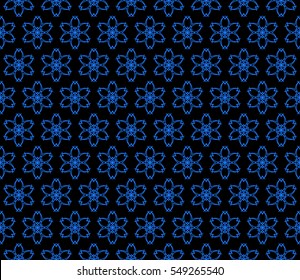 Intersecting curved lines and scrolls. seamless flower pattern. vector illustration. blue on black. for design invitation, textile, wallpaper. modern Arabesque.
