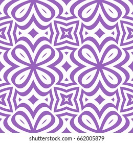 Intersecting curved lines and scrolls. seamless flower pattern. raster illustration. white on violet. for design invitation, textile, wallpaper. modern Arabesque.
