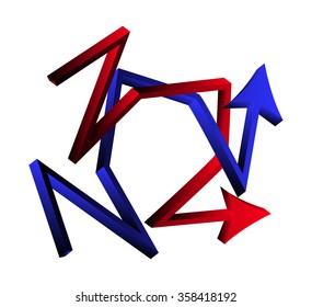 intersecting directional arrows. crossed 3d icon business concept. Vector illustration isolated on white background.