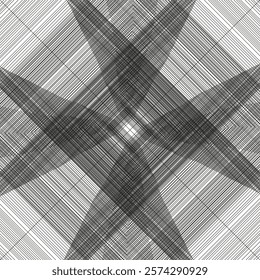 Intersecting line star. Geometric layered pattern. Optical abstract grid. Monochrome vector design.