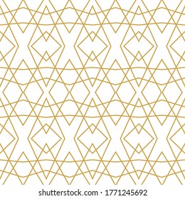 Intersecting lines art deco seamless geometric pattern. Gold white linear pattern. Wallpapers for your design with geometric shapes of thin lines intersections.