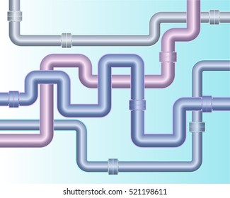 Intersecting metal pipes on blue background.