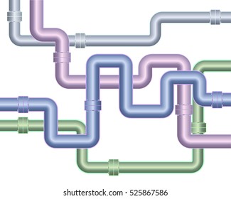 Intersecting metal pipes on white background.