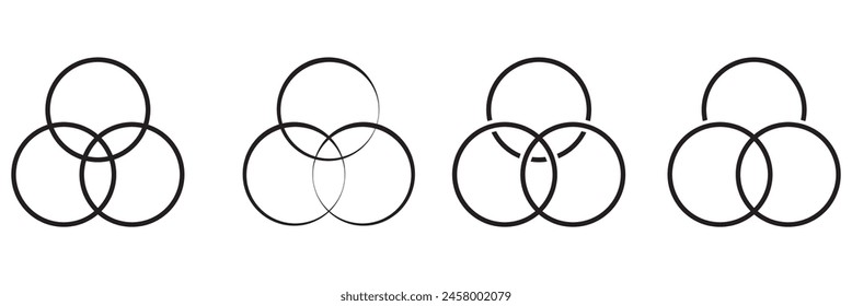 Intersecting, overlapping circles, rings element. Vector illustration. Isolated on white background. EPS 10