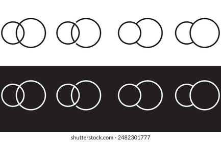Intersecting, overlapping circles, rings element. Vector illustration. Isolated on white and black background.  EPS 10