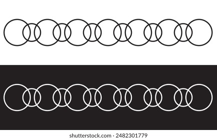 Intersecting, overlapping circles, rings element. Vector illustration. Isolated on white and black background.  EPS 10