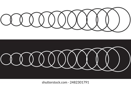 Intersecting, overlapping circles, rings element. Vector illustration. Isolated on white and black background.  EPS 10