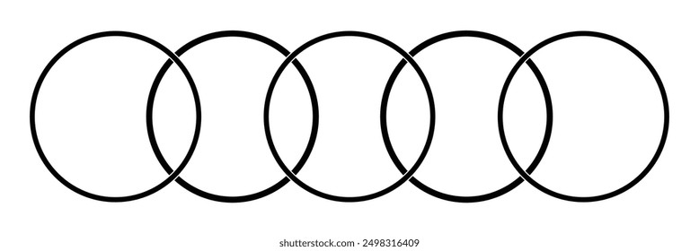 Intersecting, overlapping circles, rings element. simple overlapping circles grunge vector drawing, diagram icons in line style design for website, app, UI, also interlocked rounds style. Eps file 9.