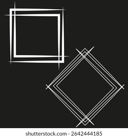 Intersecting square frames. Abstract line borders. Geometric vector shapes. Black white layout.