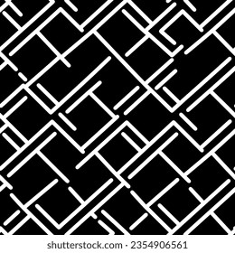 Intersecting square lines forming a lattice. Seamless vector design. Modern grid-like feel. Black texture.