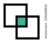 Intersecting squares and common area icon. Vector.