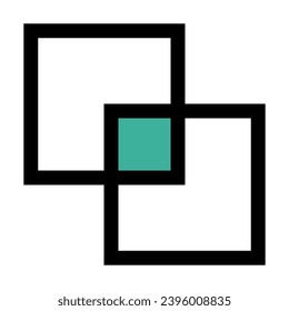 Intersecting squares and common area icon. Vector.