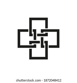 Сross of intersecting squares. The symbol for a medical facility. For a logo or icon. Vector isolated on a white background.