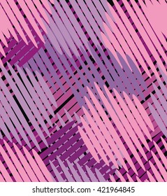 Intersecting straight line segments in purple, pink and violet are a seamless pattern on a purple background.